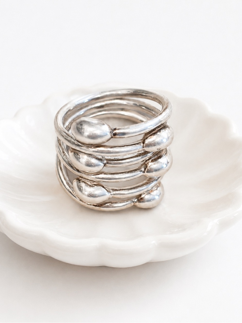 Designer 925 Sterling Silver Stacked Teardrop Ring - Size 6